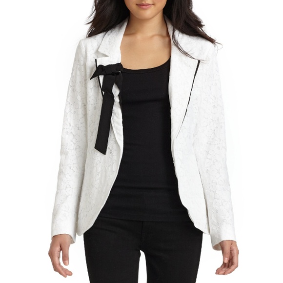 PENCEY Ivory Lace with Black Bow Open Front Blazer NWT Size 2 - Picture 6 of 7